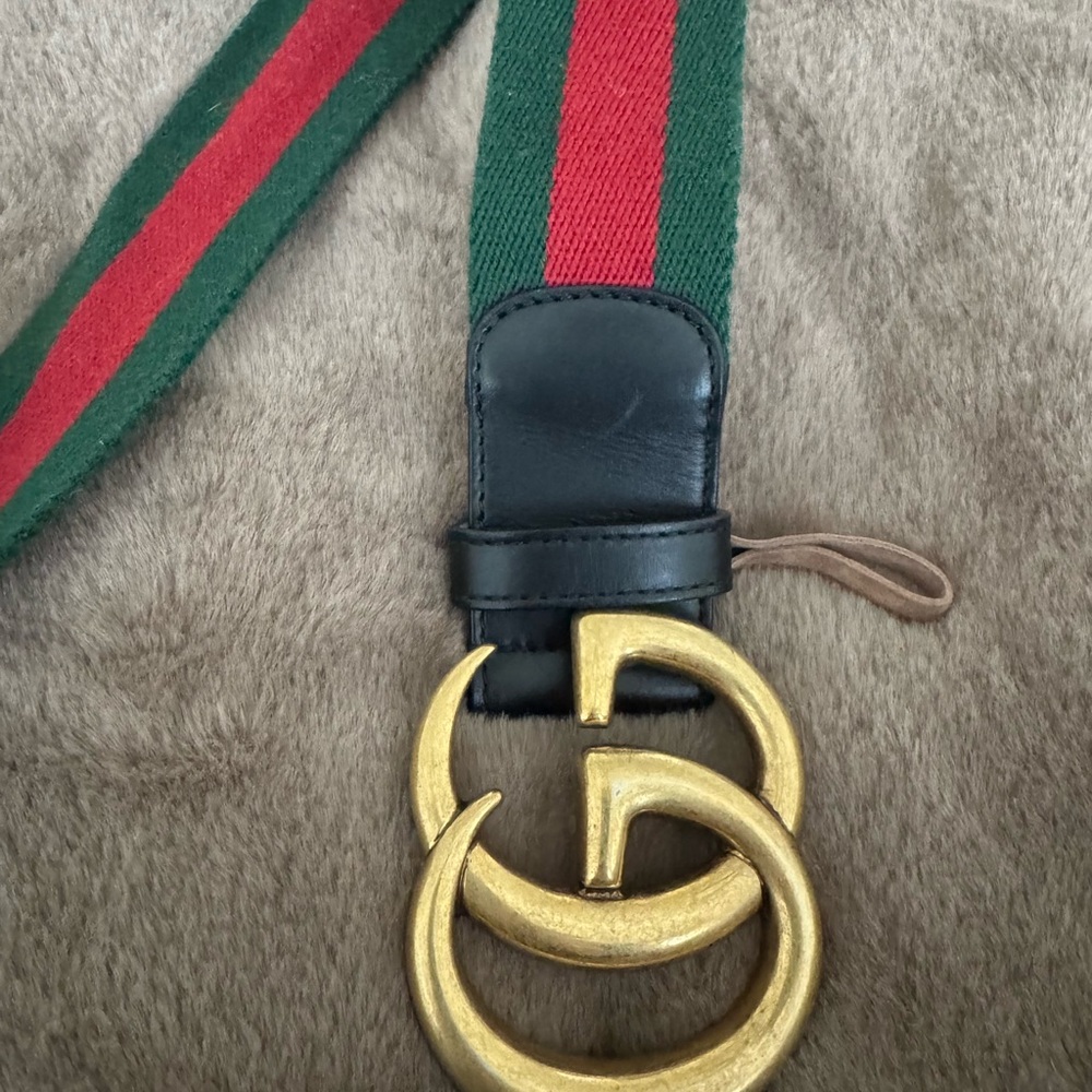 Authentic Gucci GG Marmont Green, Red WEB Leather Black Belt 105cm, Fits 36-38 W - Picture 6 of 6